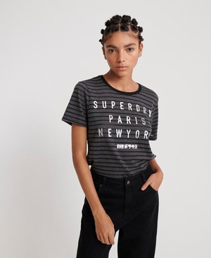 Superdry City Burn Out Stripe Női Pólók MélySzürke | WDYTI2154